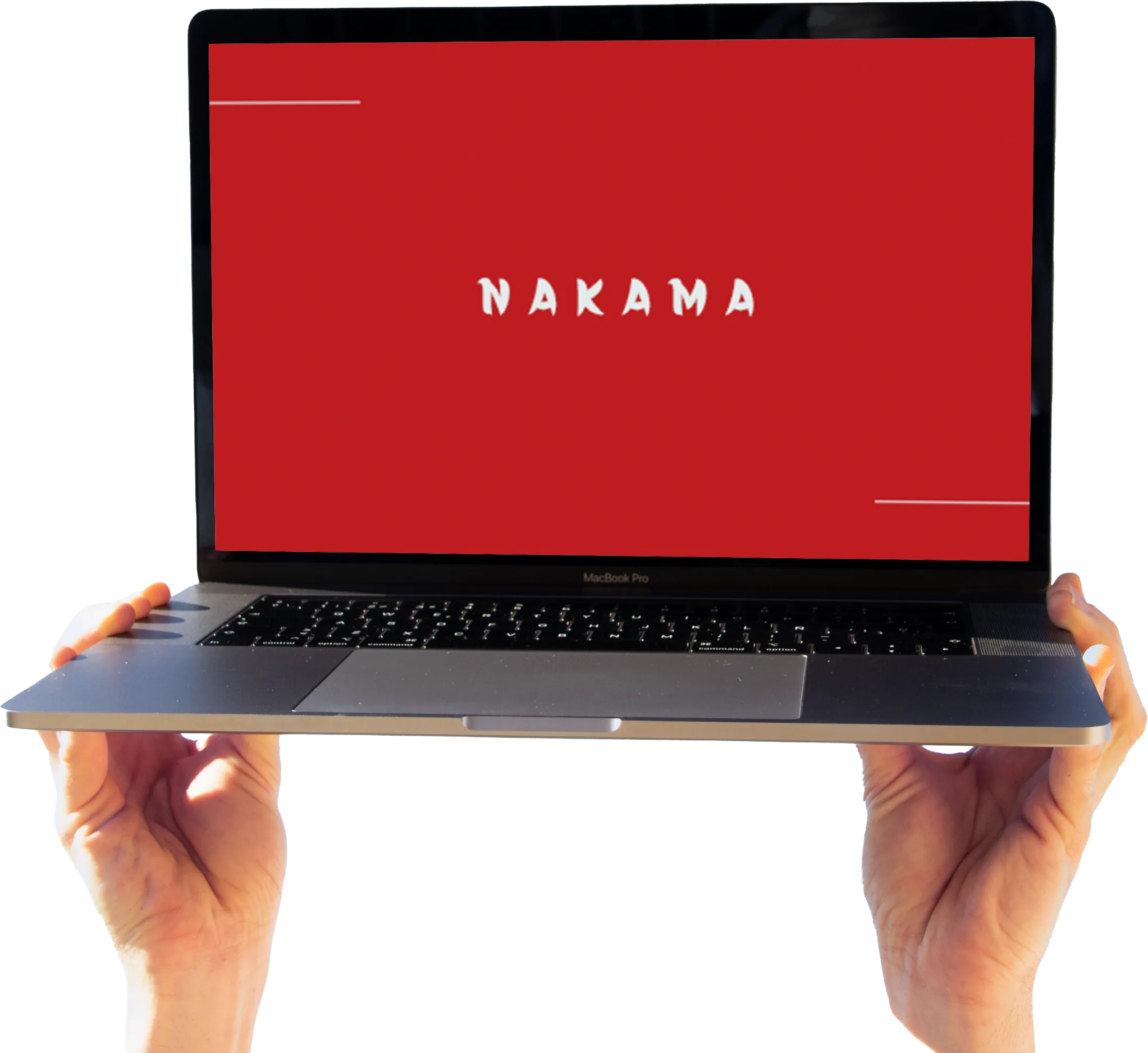 Manos sosteniendo un portátil con el proyecto Nakama en pantalla